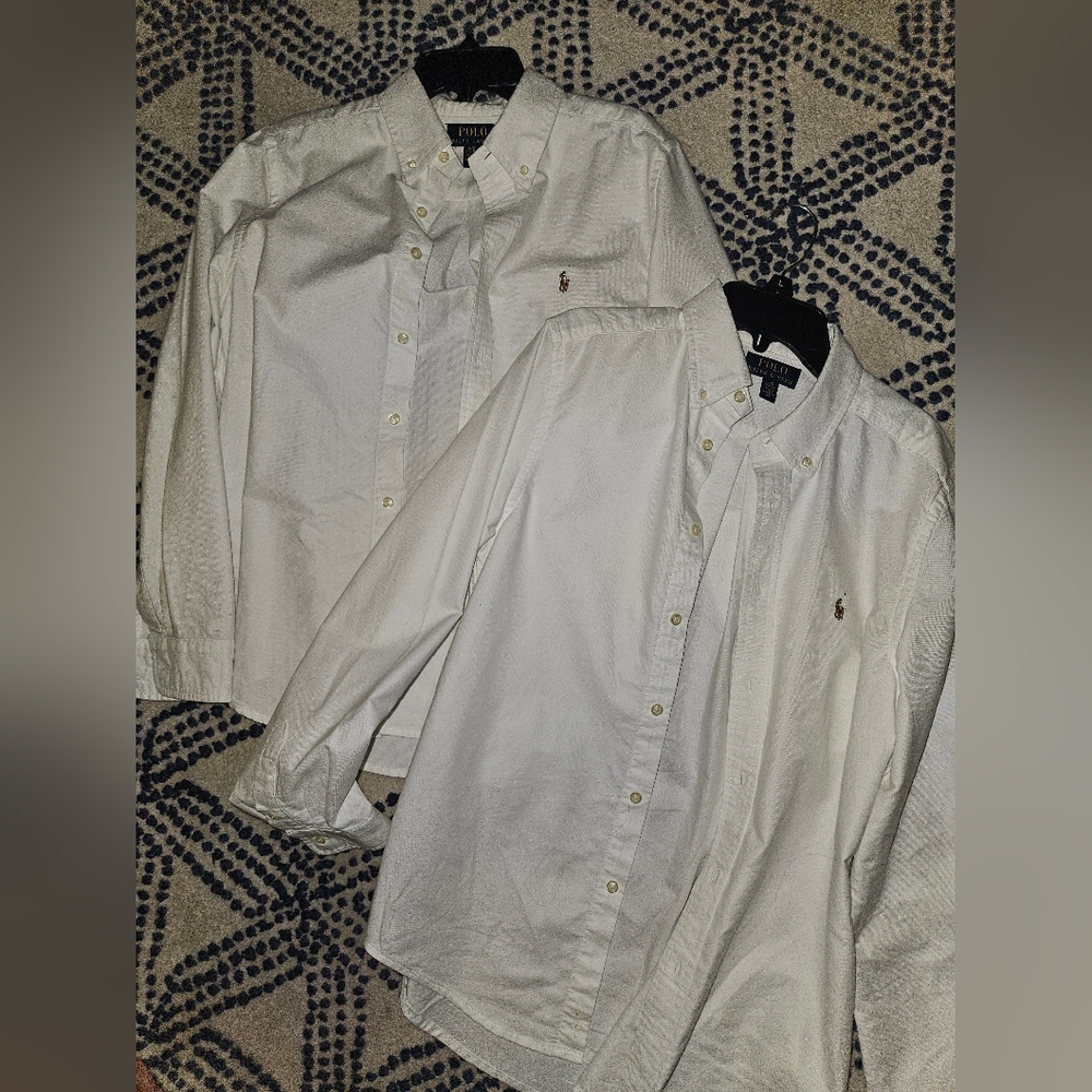 2 Boys Polo by Ralph Lauren Classic White Button Down Shirts